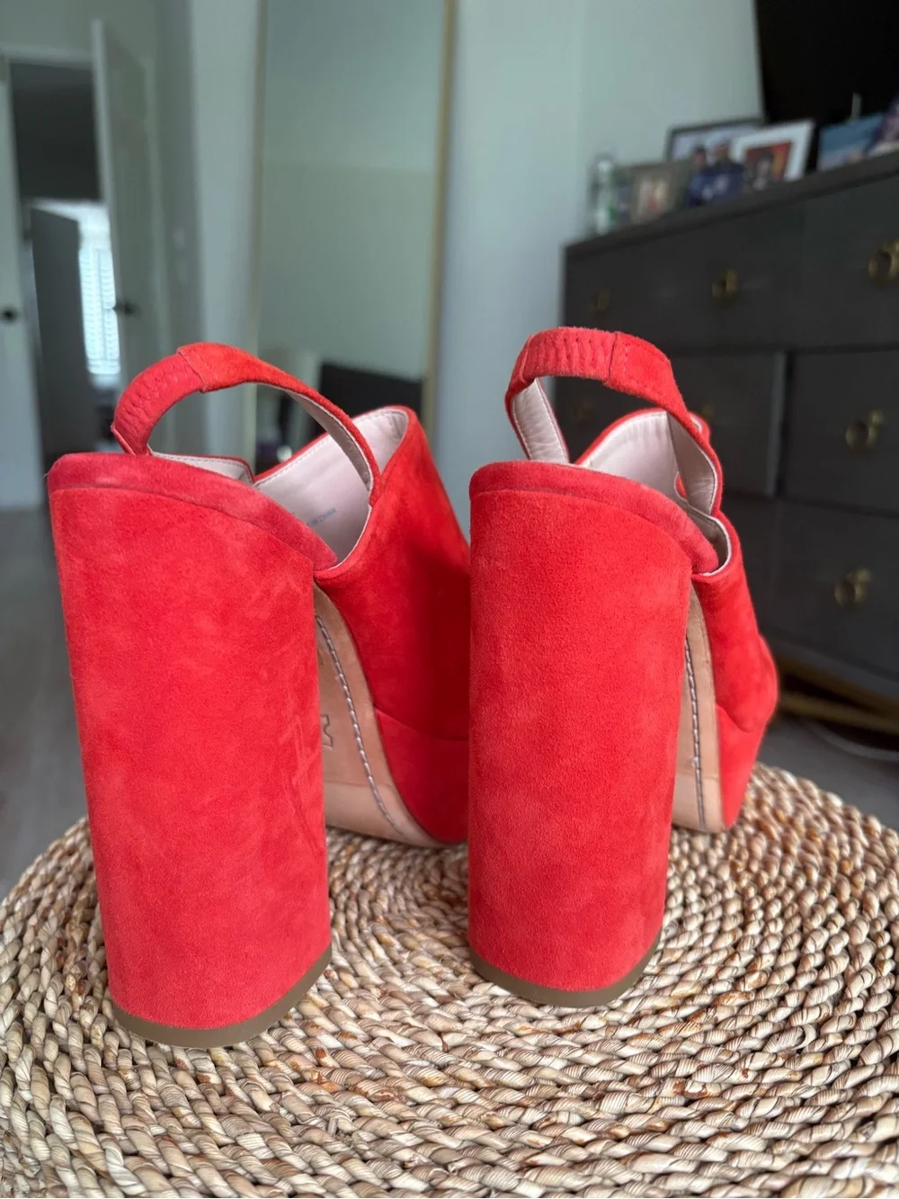 Alice + Olivia Red Suede Platform Slingback Heels